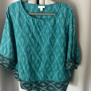 J. Jill Blue and Green Puff Sleeve Blouse with Relaxed Fit